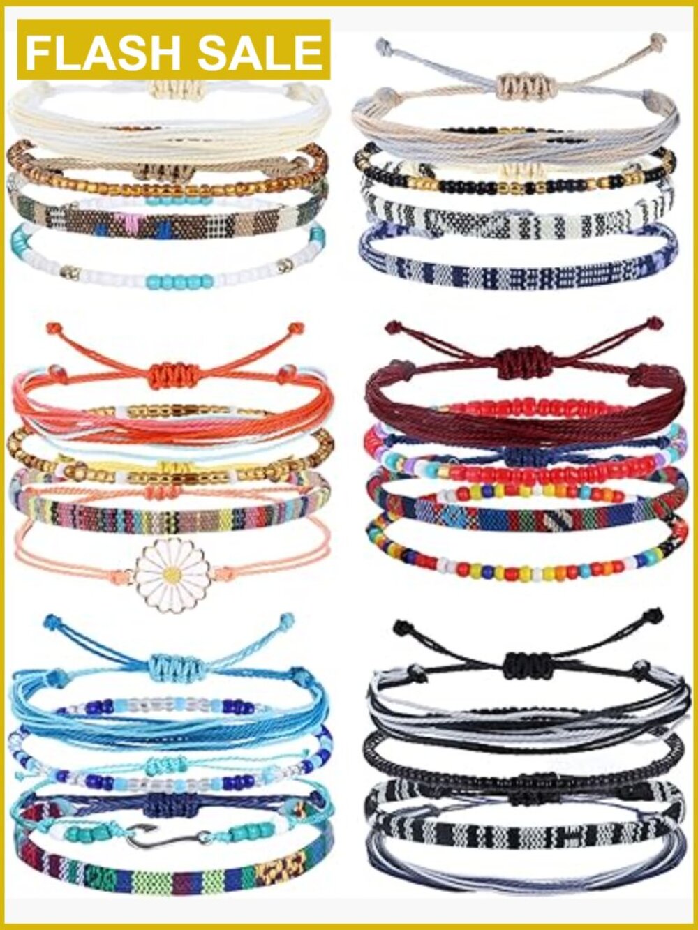 24 Boho Ankle String Bracelets Adjustable Surfer Wave Handmade Friendship